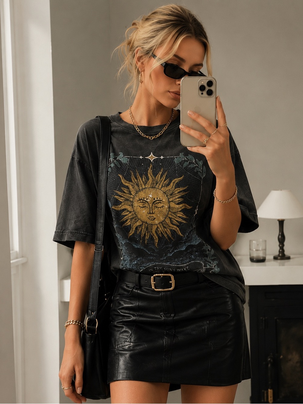 Streetwear Society Black Tee with Gold Sun Graphic